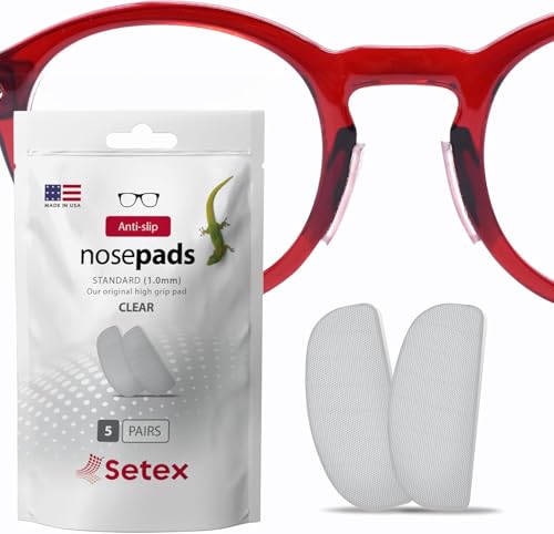 Setex Gecko Grip Brillen-Nasenpads (5 transparente Paare) – Anti-Rutsch-Nasenpads für Brillen, Mikrostrukturierte Fasern, Ultraweicher Selbstklebekleber, 1 x 7 x 16 mm