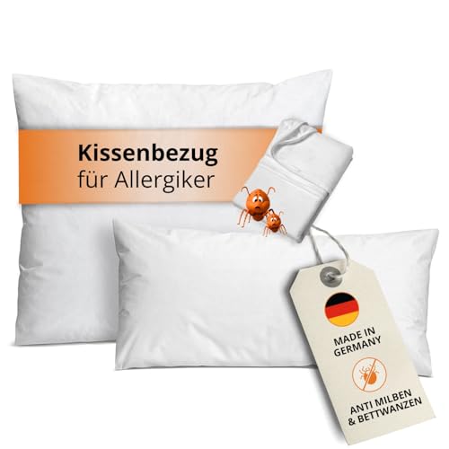 sleepling Milbenbezug Kissen 65x65, Kissenbezug für Allergiker, Kissenschoner gegen Milben und Hausstaub, Evolon Encasing, 95 Grad Kochfest, Made in Germany, weiß