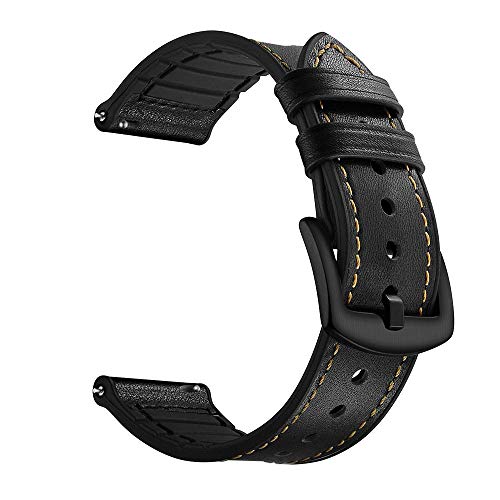 YOOSIDE für Samsung Galaxy Watch3 45mm Leder Armband, 22mm Echtleder+Silikon Ersatzarmband Uhrenarmband für Huawei Watch GT 2 46mm, Schwarz