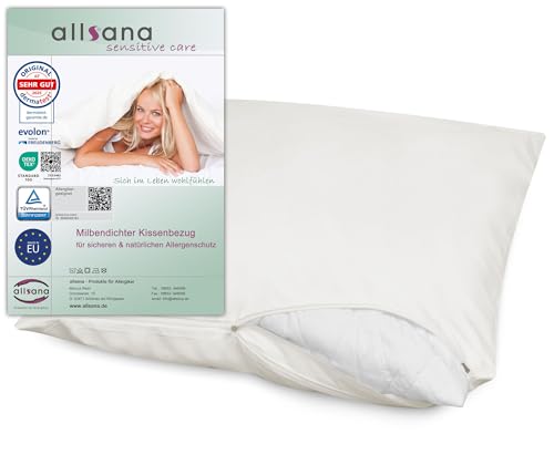 Allsana Allergiker Kissenbezug 80x80 cm | Allergie Bettwäsche | Anti Milben Encasing | Milbenschutz für Hausstauballergiker | allergendichter Zwischenbezug für das Kopfkissen | TÜV geprüft