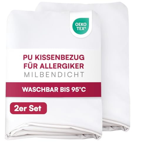 Clinotest Wasserfeste Kissenhülle für Allergiker 40x40 cm 2er-Set, Milbenbezug Kochfest bis 95°C, Kopfkissenbezug Hypoallergen, Atmungsaktiver Kissenbezug, PU Bezug, Wasserabweisend und Milbendicht