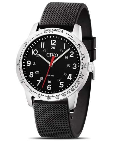 CIVO Uhren Herren Schwarz Militär: Analog Quarz Herrenuhr Wasserdicht - Armbanduhr Herren Silikon Armband für Sport Outdoor