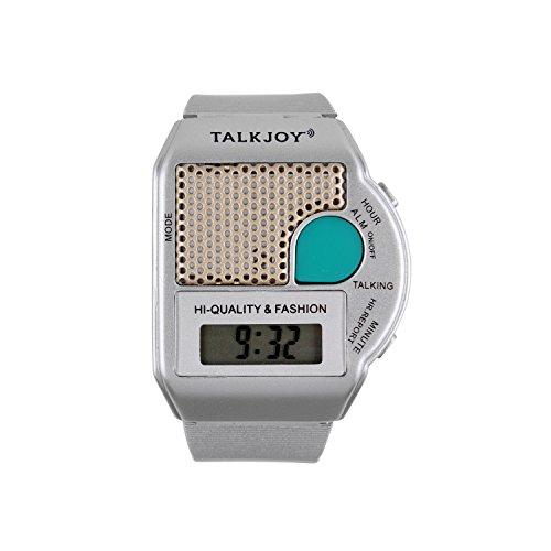 Sprechende Armbanduhr Silber Uhr Wecker Ansage Uhrzeit auf Knopfdruck Blindenuhr Seniorenuhr Sehbehinderung Sehschwäche Digitale Alltagshilfe