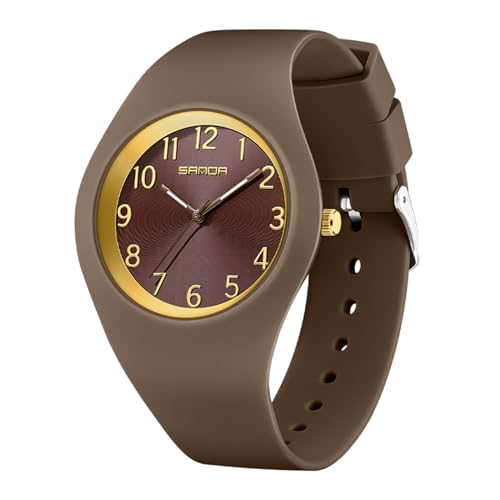 Damen-Armbanduhren, wasserdichte Uhren für Damen, Sportuhren, Damenuhr mit großem Zifferblatt und weichem Silikonband, einfache Uhr für Teenager, Krankenschwesteruhr (Kaffee)