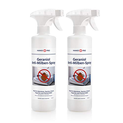 HANSE PRO Geraniol Anti-Milben-Spray, 2 x 500 ml I Hausstaub-Milben-Spray I Milbenschutz I Anti-Milben-Mittel gegen Bettwanzen & Milben I Hausstaubmilben-Allergie I Milben-Bekämpfung