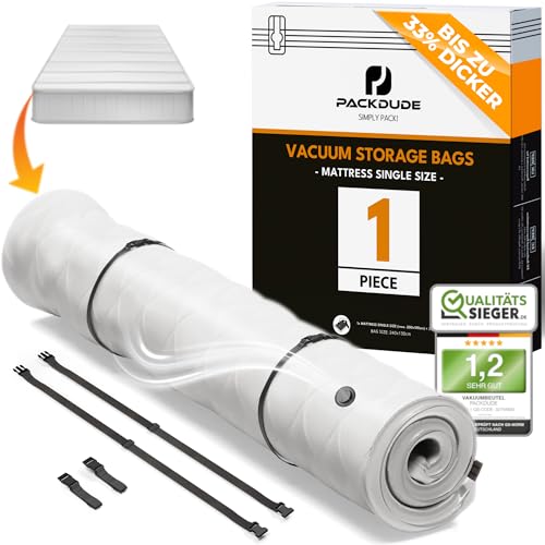 PACKDUDE® Vakuumbeutel für Matratzen bis 200x100cm (Beutelgröße: 240x130cm) I Matratzen Vakuumbeutel für Schaumstoff-, Gel- & Latexmatratzen I Mattress Vacuum Bag I Vakuumbeutel Matratze vakuumieren