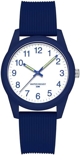 Damenuhren 5ATM Wasserdicht, Einfach Minimallistic Armbanduhr für Damen Silikon Blau Armband Analog Quarz Sportuhr für Frauen Mädchen Kids