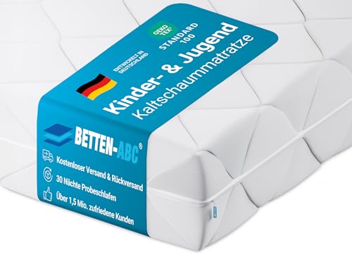 Betten-ABC - Matratze für Kinder & Jugendliche - 120x200 cm - Spezieller Härtegrad & Oeko-TEX-Zertifiziert - Optimale Hygiene Dank abnehmbarem & waschbarem Polyester-Bezug - Lieferung per Paket