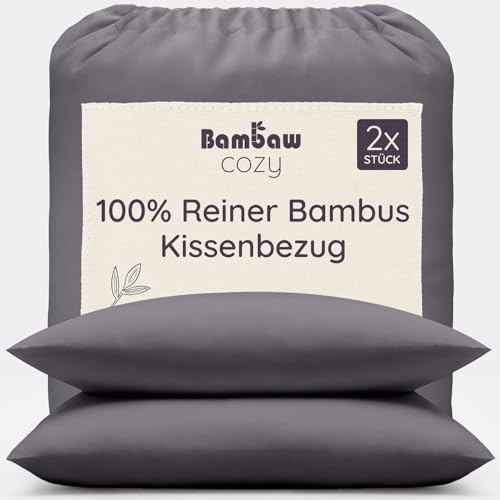 Bambaw Bambus Kissenbezüge 50x70 cm, 2-er Pack, Allergiker-Bettwäsche, antibakterielle und hypoallergene Bettwäsche, Anti Akne und kühlende Kissenbezug (Anthrazit)