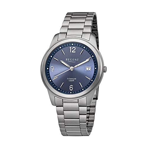 Regent Herren Uhr F-1173 Metall Quarz Armband-Uhr Titan-Uhr Silber URF1173