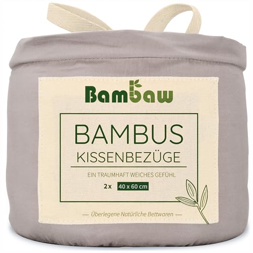 Bambaw – Kissenbezug 40x60 cm (2-er Pack) - 100% Bambus - weicher und atmungsaktiver Kopfkissenbezug 40x60 cm - Kissenbezug Bambus - Kissenbezug grau - Kissenhülle grau - Allergiker Kissenbezug