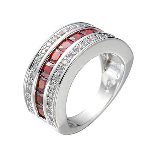 Beydodo Verlobung Ring für Frauen Versilbert, Ehering Bandring Rot Zirkonia Partnerring Nickelfrei Hochzeitsring Silber Größe 60 (19.1)