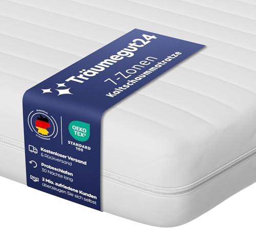 Träumegut24 AquaFlex 7-Zonen Matratze 80x200 cm | H2&H3 | Ergonomische Kaltschaummatratze | Hypoallergen & Antibakteriell | Bezug abnehmbar & waschbar | Oeko-TEX® | (12cm, 80 x 200 cm)