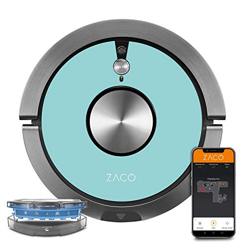 ZACO A9sPro Saugroboter mit Wischfunktion, App & Alexa, Mapping, bis zu 2 Std saugen oder wischen, Staubsauger-Roboter für Hartböden & Teppich, Tierhaare, Roboterstaubsauger mit Ladestation, petrol