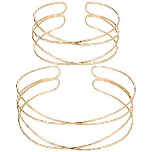 Fentar Oberarmreif Gold und Halskette Gold, Mehrschichtig Armreif Gold, Mode Goldene Armbänder Schmuck Set Gold, Arm Cuff, Biegsame Halskette, Größe Einstellbar Oberarmreif für Mädchen Frauen