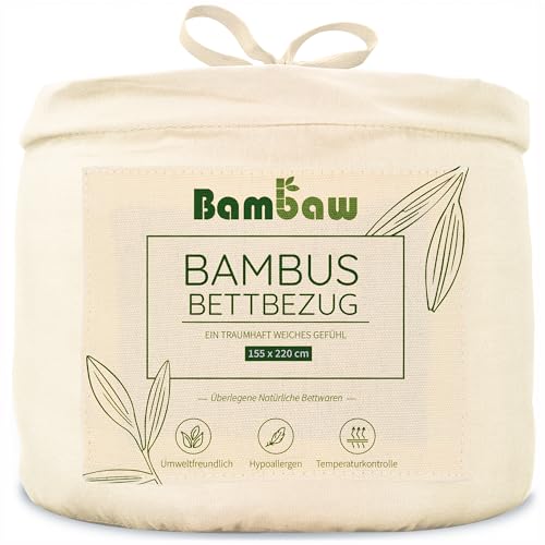 Bambaw – Bettbezug 155x220 cm - 100% Bambus - Deckenbezug Allergiker - weicher und atmungsaktiver Bettdeckenbezug - Bettbezug Sommer - Elfenbein