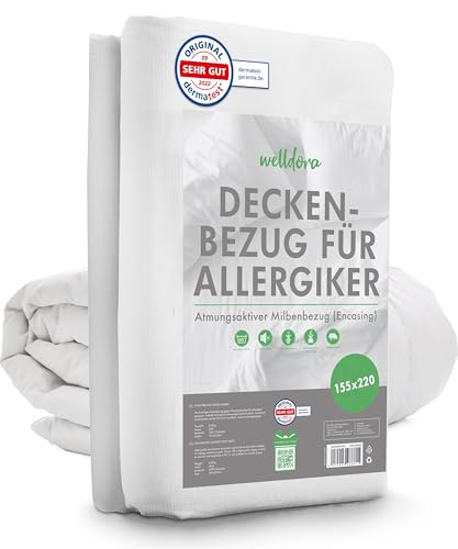 Welldora ǀ Milbenbezug Bettdecke 155x220 ǀ Allergiker Deckenbezug fachärztlich getestet ǀ Premium Encasing mit Reissverschluss ǀ Allergiker Bettwäsche Decke 155x220