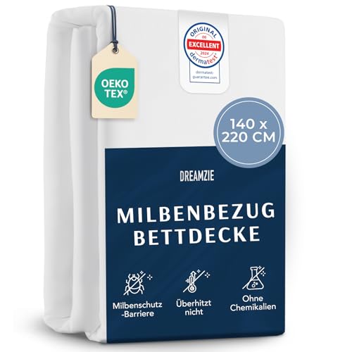 Dreamzie - Milbenbezug Bettdecke 140x220 cm - Allergiker Bettwäsche Encasing - Hausstaubmilben Schutz - Anti Milben Bettbezug mit Reißverschluss