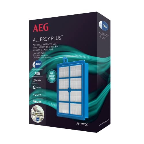 AEG AFS1W Allergy Plus Filter (Ideal für Allergiker, Filterwirkung mehr als 99%, saubere Luft, waschbar, leicht einzubauen, passend für über 80 Staubsauger-Baureihen, universell, passgenau) blau/weiß