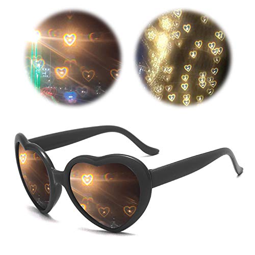 3D Brille Beugungsbrille mit Herz-Effekt,Herzen Feuerwerk Beugung Brille Spezialeffekt Licht, Pfirsich Herzförmiges Licht in Liebe Spezial Effekt Brille, Herzförmige Kaleidoskop Brille Für Musik