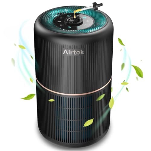 AIRTOK Luftreiniger Allergiker mit Aromatherapiefunktion, HEPA Luftfilter von Schimmel Staub Pollen Gerüche, 99,97% Entfernung bis 0,1 Mikrometer | Nachtlicht, Kindersicherung, Timer, Schwarz