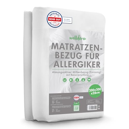 Welldora ǀ Premium Milbenbezug Matratzen 200x200x28 ǀ Allergiker Matratzenschoner fachärztlich getestet ǀ Encasing mit Reissverschluss ǀ Allergiker Bettwäsche