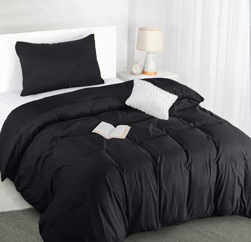 Utopia Bedding Bettwäsche 135x200 Set - Mikrofaser Bettbezug 135x200 cm + 1 Kissenbezug 50x75 cm - Schwarz