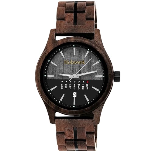 Holzwerk Germany Handgefertigte Herren-Uhr Öko Natur Holz-Uhr Holz Armband-Uhr Braun Blau Buche Gold Schwarz Silber Zebra Bunt Muster Analog Quarz-Uhr Datum und Wochentag Anzeige (Braun.Schwarz)