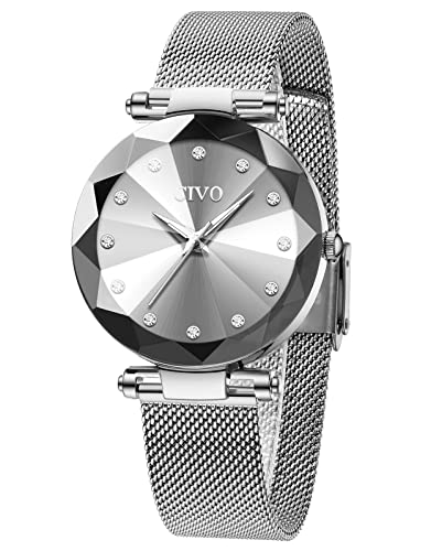 CIVO Damen Uhren Damen Silber Edelstahl Mesh Armband Wasserdicht Uhren für Frauen Mädchen Teenager Mode Elegant Business Kleid Analog Quarz Armbanduhr
