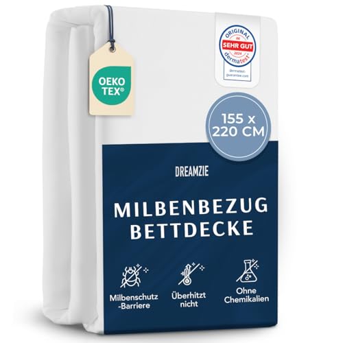 Dreamzie - Milbenbezug Bettdecke 155x220 cm - Allergiker Bettwäsche Encasing - Hausstaubmilben Schutz - Anti Milben Bettbezug mit Reißverschluss - Allergiker Deckenbezug