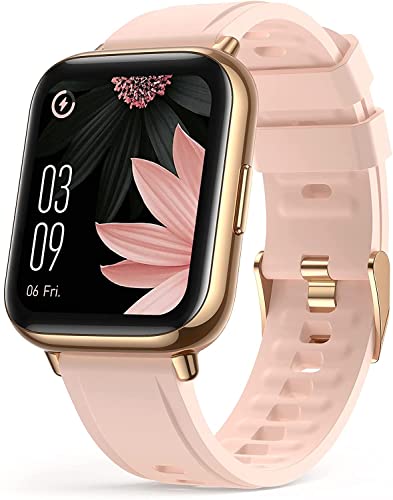 AGPTEK Smartwatch, 1,69 Zoll Armbanduhr mit personalisiertem Bildschirm, Musiksteuerung, Herzfrequenz, Schrittzähler, Kalorien, usw. IP68 Wasserdicht Fitness Tracker, für iOS und Android, Pink