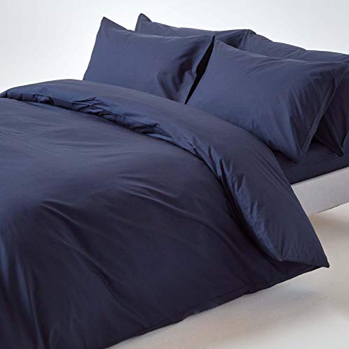 HOMESCAPES Bettwäsche-Set 3-teilig Bettbezug 260 x 220 cm mit Kissenhüllen 48 x 74 cm dunkelblau/marineblau aus 100% reiner ägyptischer Baumwolle Fadendichte 200 Perkal-Bettwäsche