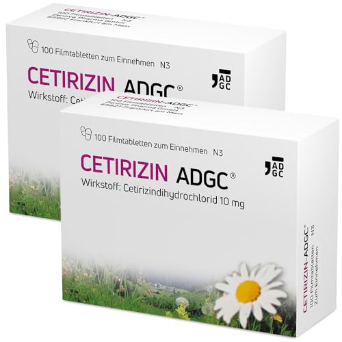Cetirizin-ADGC - 2x 100 Stück - Allergie-Tablette mit schneller und langanhaltender Wirkung gegen Allergien, Heuschnupfen, Nesselsucht und tränende Augen - für Erwachsene und Kinder ab 6 Jahren