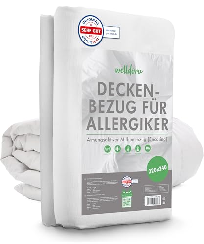 Welldora ǀ Milbenbezug Bettdecke 220x240 ǀ Allergiker Deckenbezug fachärztlich getestet ǀ Premium Encasing mit Reissverschluss ǀ Allergiker Bettwäsche Decke 220x240