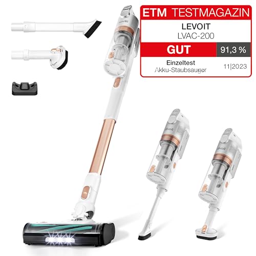 Levoit - Akku Staubsauger - Laufzeit für 75㎡ - Staubsauger Kabellos - 4-in-1 Vacuum Cleaner - 99,9 Prozent Filterleistung - Anti Tangle -Für Tierhaare/Teppiche/Hartböden/Auto - LVAC-200 Gold