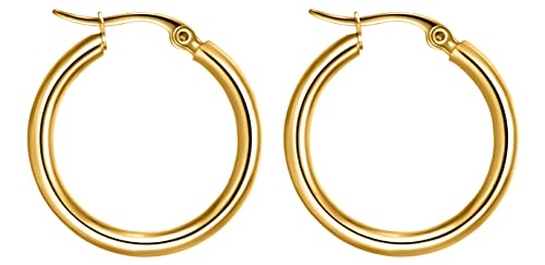 day.berlin Damen Creolen in Gold 18k vergoldet, runde Basic Ohrringe 25mm Durchmesser, 316L Edelstahl Creole 2,5cm, nickelfrei und wasserfest für Frauen