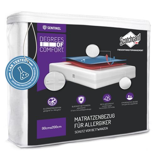 Degrees of Comfort Allergiker Matratzenbezug 90x200 cm für Matratzen, Wasserdichter, Milbenbezug Anti Milben und Bettwanzen Encasing mit Reißverschluss, komfortable Baumwolloberfläche, Höhe 18-21 cm