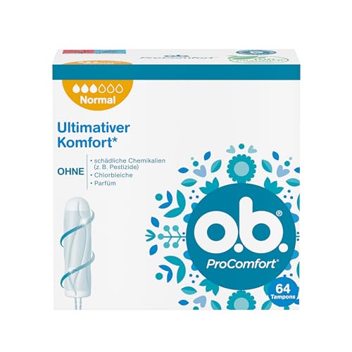 o.b. Tampon, ProComfort Normal, für mittlere bis stärkere Tage, ultimativer Komfort* und zuverlässiger Schutz, 64 Stück, 'Verpackung kann abweichen'