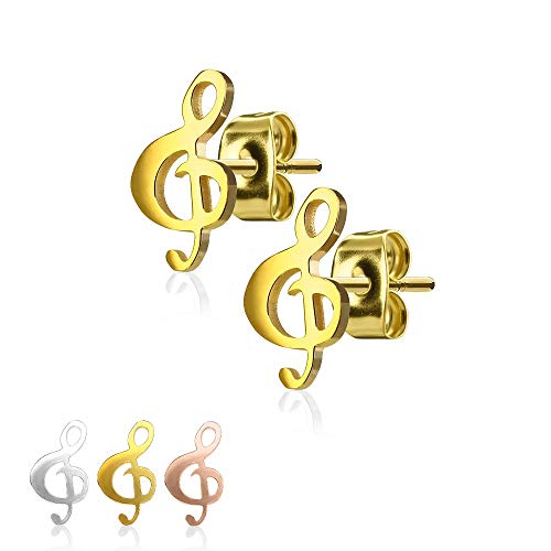 Treuheld® Ohrringe mit Notenschlüssel | 3 Farben | Ohrstecker [02.] - Gold
