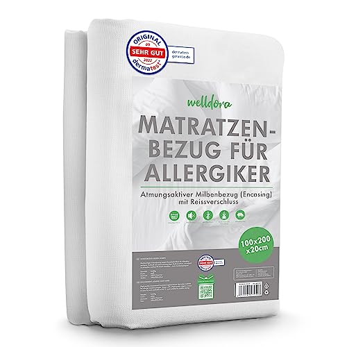 Welldora ǀ Premium Milbenbezug Matratzen 100x200x20 ǀ Fachärztlich getesteter Allergiker Matratzenschoner ǀ Anti Milben Encasing gegen Milben & Bettwanzen ǀ Allergiker Bettwäsche