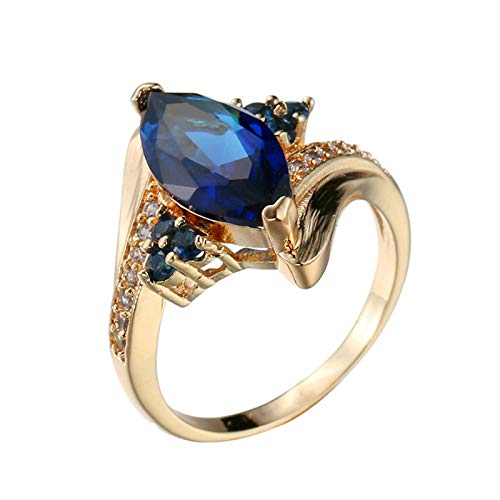 Beydodo Verlobung Ring für Frauen Vergoldet, Ehering Solitärring Blau Zirkonia Partnerring Nickelfrei Hochzeitsring Gold Gr.52 (16.6)