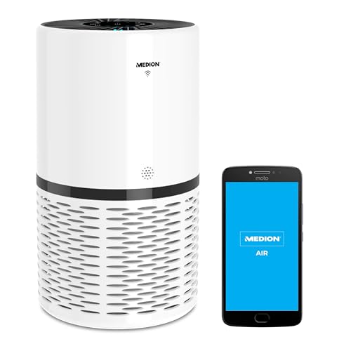 MEDION Luftreiniger mit App Steuerung (HEPA Filter, Smart, reduziert Aerosole Pollen Staub Tierhaare, bis zu 52 m², Luftqualitätsanzeige, Timerfunktion, Schlafmodus, MD 10171)