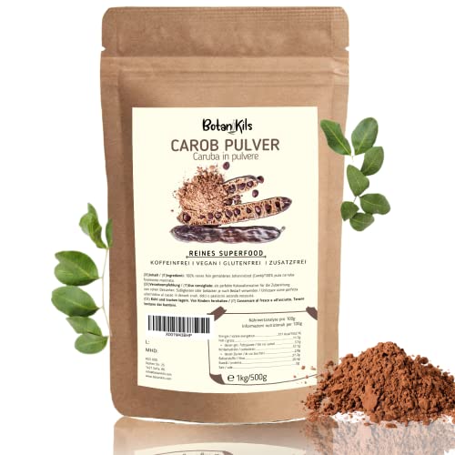 Carobpulver 500g Johannisbrot Pulver als Kakaoersatz, absolut naturrein, frei von Zusätzen, glutenfrei und koffeinfrei, BotaniKils