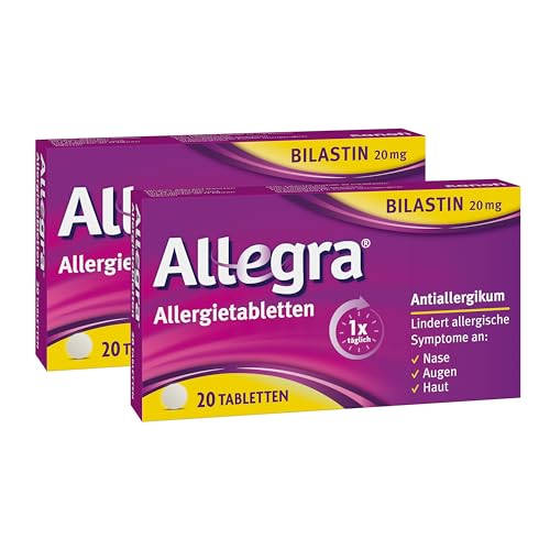 Allegra Allergietabletten 2 x 20 Stk – Antihistaminikum - Wirkstoff Bilastin - schnell und 24 Std wirksam bei Heuschnupfen, Tierhaar-, Hausstaumilben-, Schimmelpilzallergie, Urtikaria