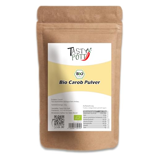 Tasty Pott Bio Carob Pulver | Johannisbrotbaum Schoten | Ballaststoffreich | Vegane Ernährung | Carobpulver | Im Beutel 1000g