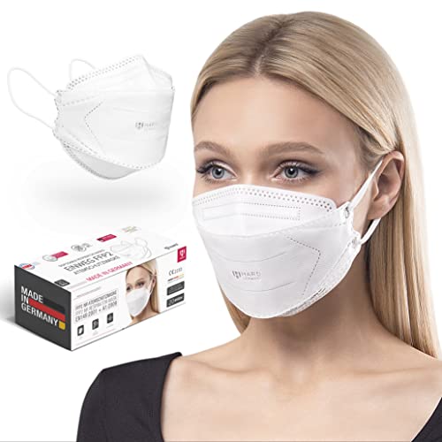 HARD FFP2-Atemschutzmaske, Made in Germany, zertifizierte Atemschutzmaske EN149:2001+A:2009 - Standardgröße - BFE 99,5% - einzeln verpackt - OEKO-Tex - Weiß - 20 Stk