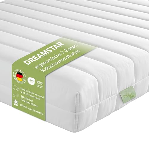 DREAMSTAR Easy Flex | ergonomische 7-Zonen Kaltschaummatratze | Öko-Tex Zertifiziert | Härtegrad 2 und 3 (H2 & H3) | Rollmatratze | Made in EU I 80 x 200 cm