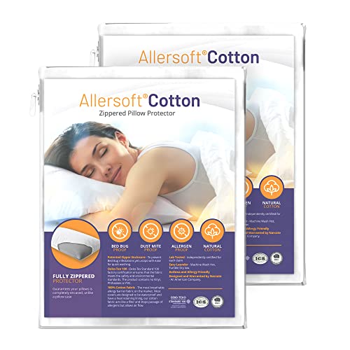 Allersoft 100% Baumwolle| Reißverschluss Anti Staubmilbe, Bett Bug & Allergen Control Kissenbezug für Allergiker | Oeko-Tex Zertifiziert (2, 65 x 100 cm)