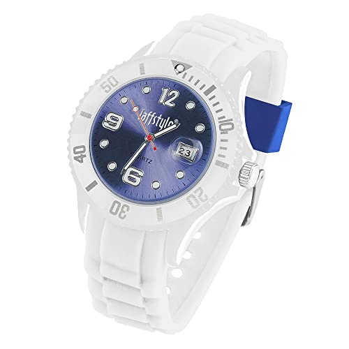 Taffstyle Damen Herren Sportuhr Armbanduhr Silikon Sport Ziffernblatt mit Datum Analog Quarz Farbige Bunte Uhr Weiß Blau