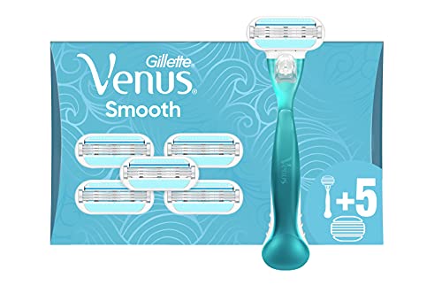 Gillette Venus Smooth Rasierer Damen, Damenrasierer + 6 Rasierklingen mit 3-fach Klinge, Frauen Geschenk